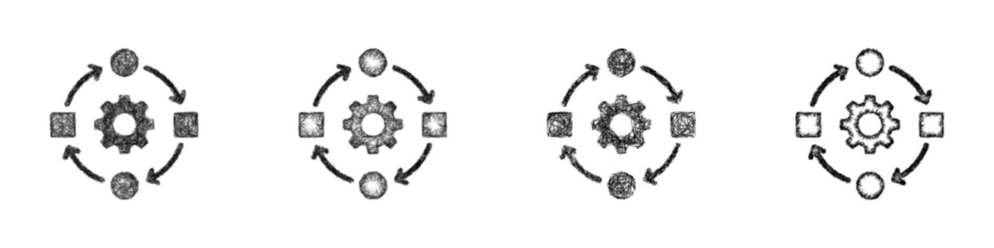 Sketch monochrome process logo design set