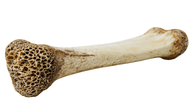 Animal bone with porous spongy bone texture, isolated on transparent background