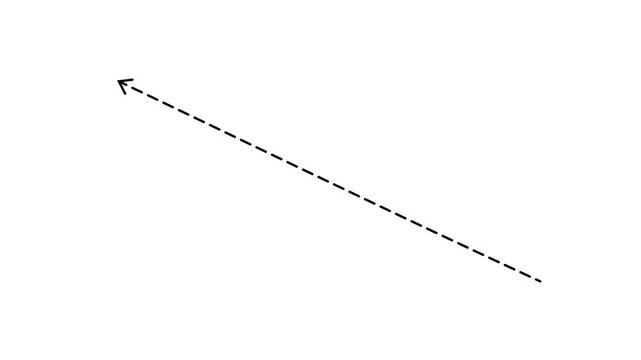 right arrow direction icon with dotted line animation on white background. dot arrows icon sign animated with alpha channel. Black straight arrows animation. Reveal animation dashed.