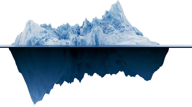 Jagged blue iceberg with visible underwater portion, isolated on transparent background