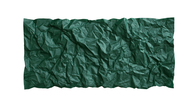Deep green crumpled paper texture, isolated on transparent background