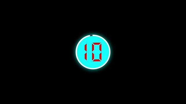Cyan circle digital countdown timer showing 15 numbers high quality 4K stock video