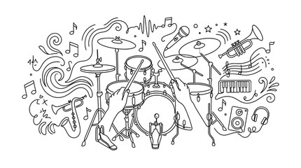 Drum Kit and Musical Instruments Doodle Art © wowo