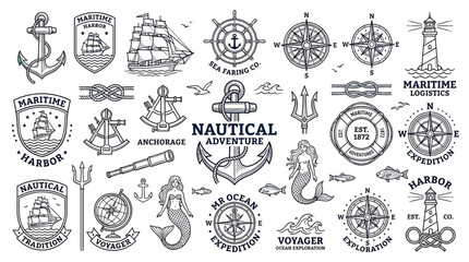 Nautical Adventure Collection: Anchors, Ships, Lighthouses, Compasses, Mermaids © wowo