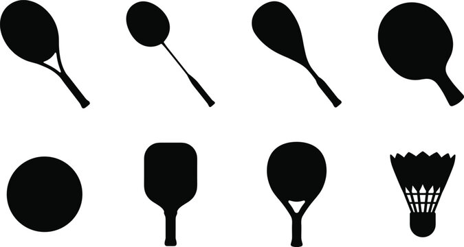 Black Silhouette Icons of Racket and Paddle Sports Equipment