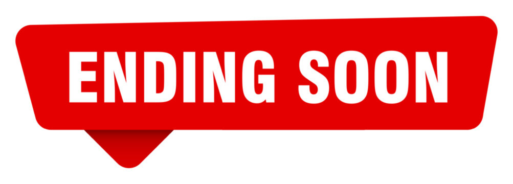 ending soon red sticker isolated on transpatent background. ending soon sign