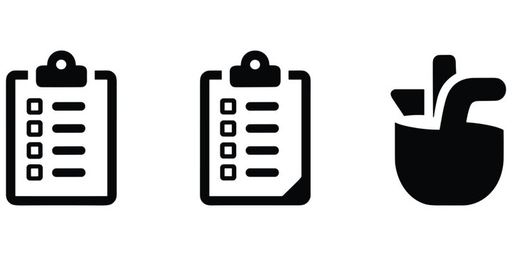Clipboard checklist icons and mortar pestle graphic illustration for design
