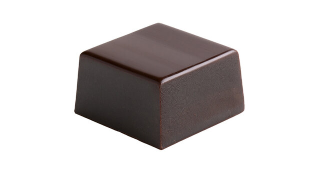 Dark chocolate square bonbon with smooth glossy surface, isolated on transparent background