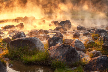 Obraz premium Chae Son hot spring in Chae Son national park, Lampang, Thailand