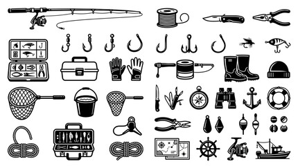 Fishing Gear and Equipment Set - Vector Icons for Angling and Outdoor Activities © Yunan