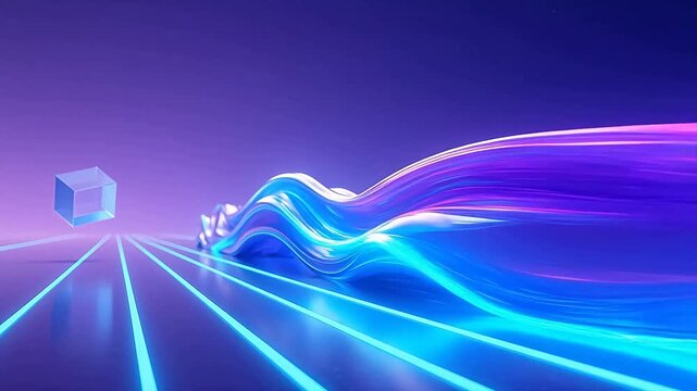Blue light ribbons and floating cubes