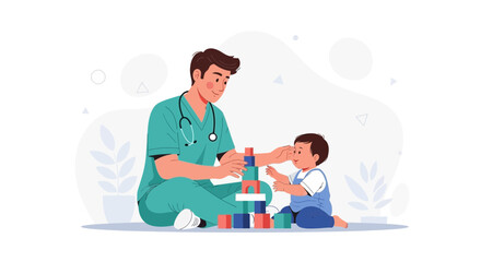 Fototapeta premium Doctor Playing Blocks with Child, Pediatric Healthcare Concept