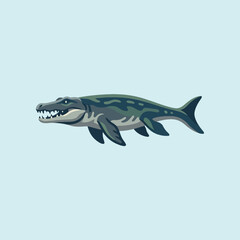A stylized illustration of a prehistoric marine reptile swimming © harmoni