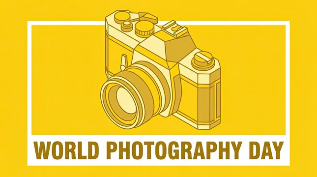 Celebrating world photography day with a vintage camera illustration on yellow background