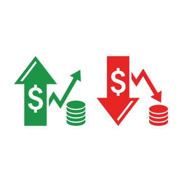 Green and red arrows showing financial growth and decline