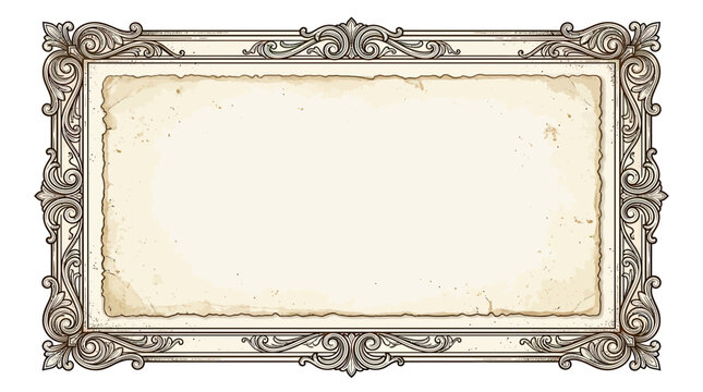 Vintage Ornate Frame with Aged Paper Texture, Decorative Border Design, Antique Rectangle Background