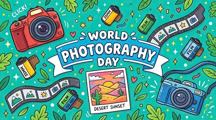 Obraz premium Celebrating world photography day with cameras film and capturing life's moments