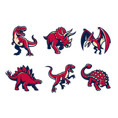 A collection of six red dinosaur illustrations on white background © tufhueia