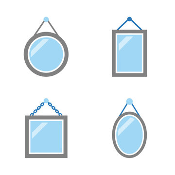 Flat vector icons of four different hanging wall mirrors