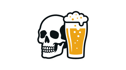 A human skull stands next to a cold glass of beer © ujang