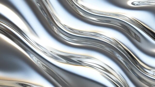 A metal surface changes shape and reflects light as it flows in continuous motion