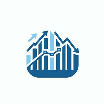 Financial data analysis icon with bar graphs and arrows