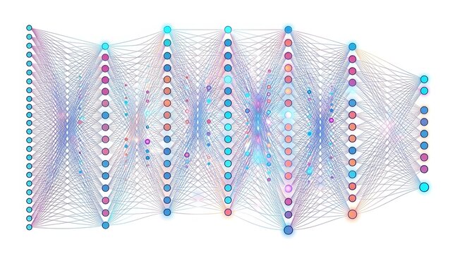 Colorful geometric pattern with abstract shapes and lines.