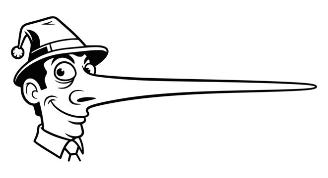 Man with Long Nose Cartoon - Symbol of Lying and Deception
