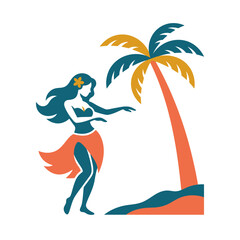 A Hawaiian hula dancer performs next to a tropical palm tree © navisha