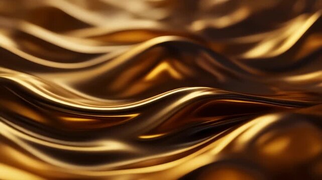 Luxurious Seamless Loop of Flowing Liquid Gold Metallic Waves, Elegant Abstract Motion Background, Full HD