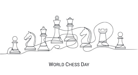 World Chess Day: Continuous Line Drawing of Chess Pieces © Chichi