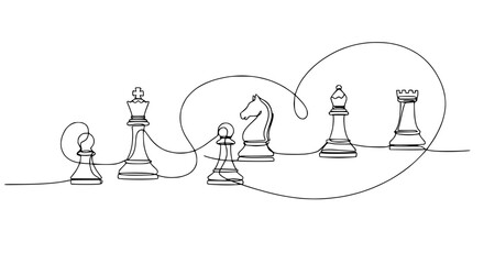 Chess Pieces Continuous Line Drawing - Strategy and Game Concept © Chichi