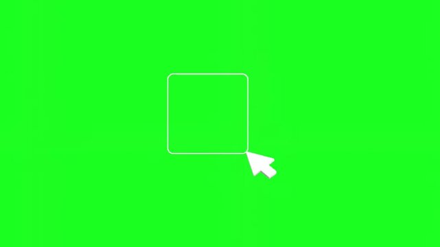 Cursor, a white computer mouse cursor clicking on a rectangle on a green background
