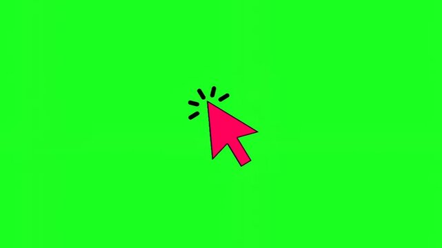Cursor, a bright pink computer mouse cursor icon with white rays on a green background, symbolizing interaction and digital activity in a vibrant and eyecatching way for various design projects