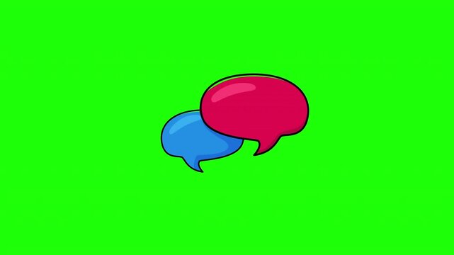 Animated chat comment bubble icon, social media conversation symbol, flat doodle style, green screen and white background, video