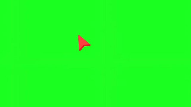 Cursor, a small red triangle play button icon on a bright green background for video or media controls