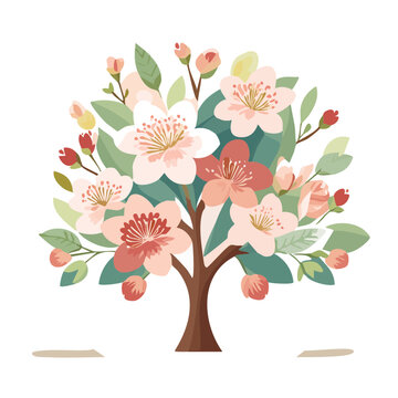 Flat illustration of a blooming cherry blossom tree