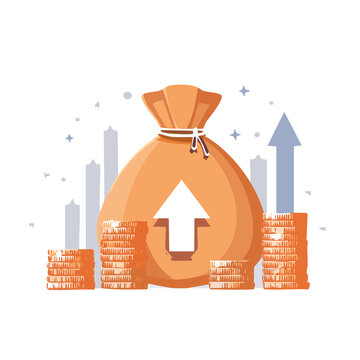 Money bag with arrow and coins growth illustration