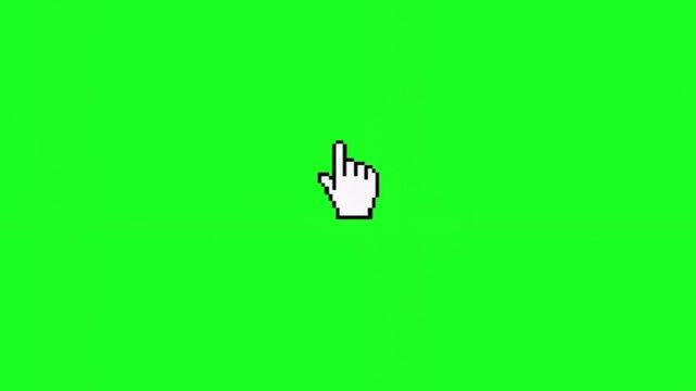 Cursor, a white pixelated hand cursor icon on a bright green background, pointing upwards with index finger