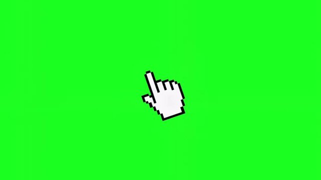 Cursor, a white pixelated hand cursor on a green background pointing to the right side