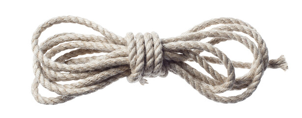 Bundle of twisted white rope with loose loops, isolated on cutout transparent background © Yeti Studio