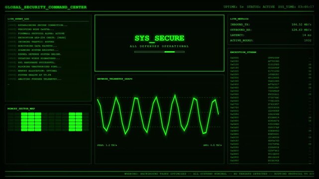 Global Security Command Center Network Telemetry System Secure Animation.