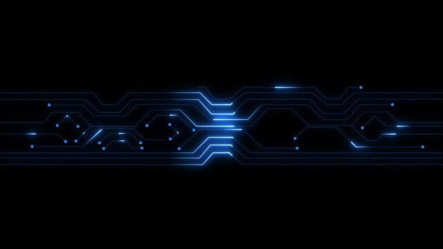 Blue Futuristic Circuit Network Animation with Glowing Data Lines and Digital Technology Flow on Black Background 4k animation video