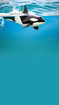 Junger Orca schwimmt knapp unter der Wasseroberfl&auml;che