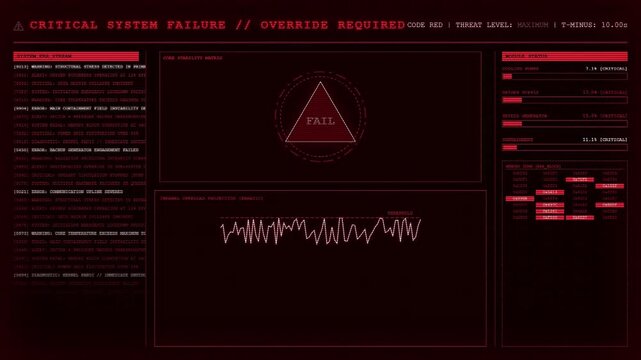 Critical System Failure Countdown Code Red Emergency Override Animation.