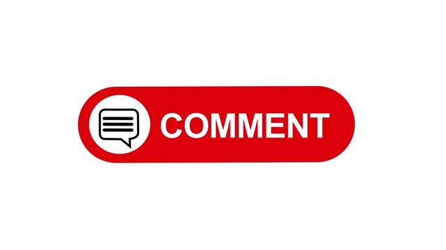 Animated red comment button with dynamic text reveal and speech bubble symbol for social media engagement, digital marketing, user interface and interactive web