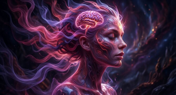 Ethereal Woman Mindscape Bioluminescent Psychedelic Portrait Fantasy Art