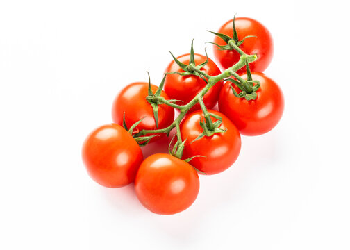 Cherry tomatoes, fresh ripe tomatoes on white background.