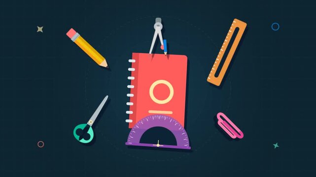 Creative Flat Design Illustration of Educational Tools and Stationery Items.
