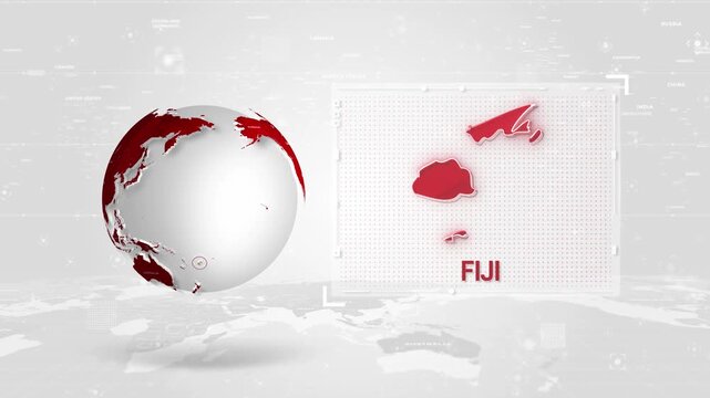  Fiji 4K Tech Map Beside Globe On White Background.